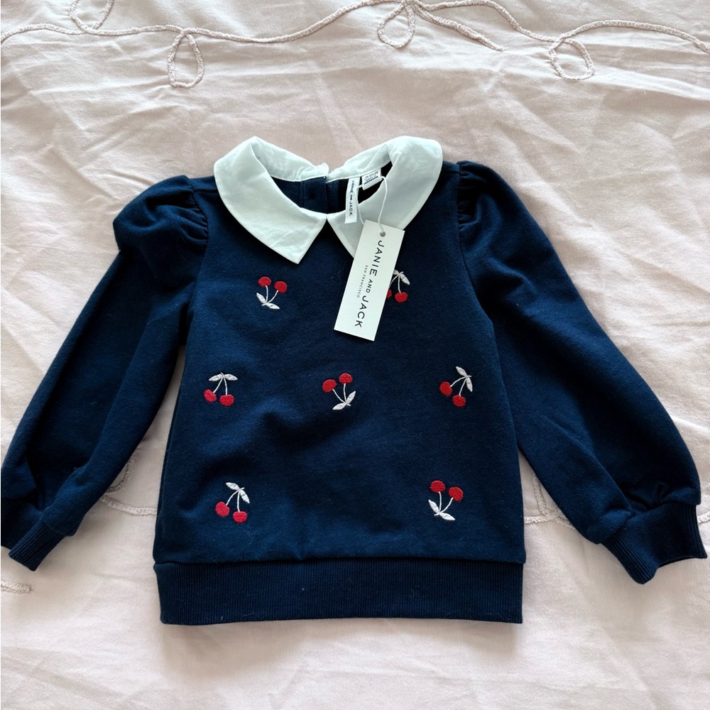 Janie and Jack Blue Sweater with Cherry Embroidery
